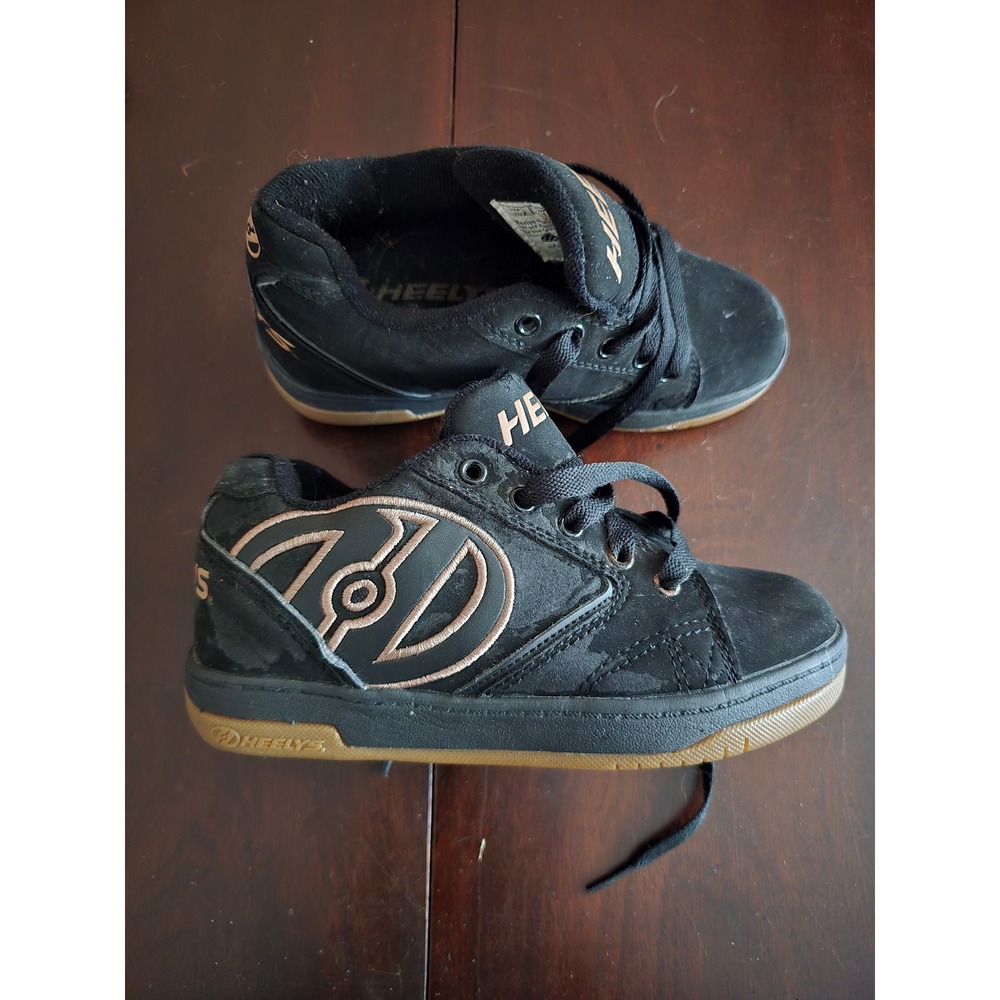 Heelys Kids Black Rose Gold Skate Shoes Sneakers 70255 Youth Size 2 Gum Sole